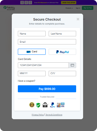 pabbly subscribtion billing popup checkout