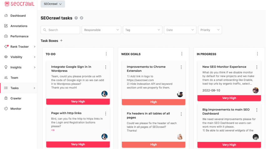 SEOcrawl lifetime deal has a built-in Task Organizer