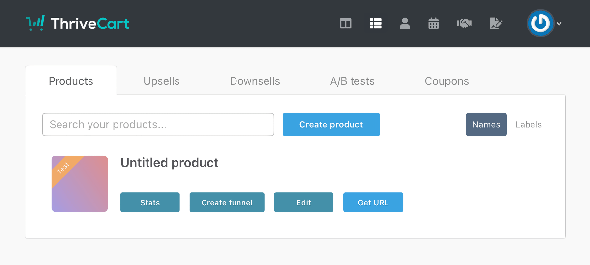 thrivecart lifetime deal product dashboard